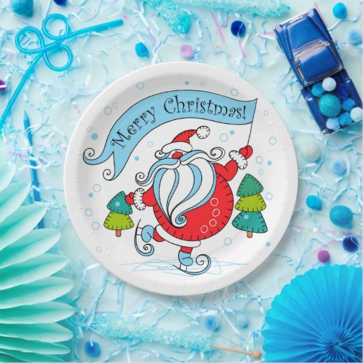 Whimsical Skating Santa Claus | Vrolijk kerstfeest Papieren Bordje (Feest)