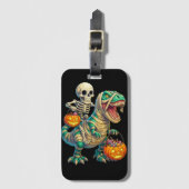 Whimsical Skeleton Riding Mummy T-Rex Halloween  Bagagelabel (Voorkant (verticaal))