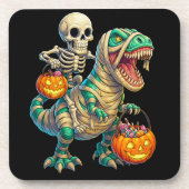 Whimsical Skeleton Riding Mummy T-Rex Halloween  Bier Onderzetter (Voorkant)
