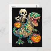 Whimsical Skeleton Riding Mummy T-Rex Halloween Briefkaart (Voorkant / Achterkant)
