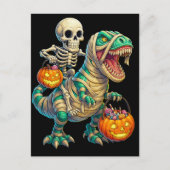 Whimsical Skeleton Riding Mummy T-Rex Halloween Briefkaart (Voorkant)