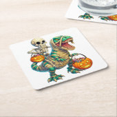 Whimsical Skeleton Riding Mummy T-Rex Halloween Kartonnen Onderzetters (Schuin)