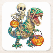 Whimsical Skeleton Riding Mummy T-Rex Halloween Kartonnen Onderzetters (Voorkant)