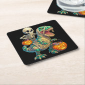 Whimsical Skeleton Riding Mummy T-Rex Halloween Kartonnen Onderzetters (Schuin)