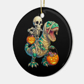 Whimsical Skeleton Riding Mummy T-Rex Halloween Keramisch Ornament (Links)