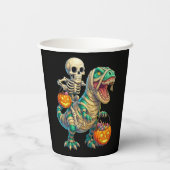Whimsical Skeleton Riding Mummy T-Rex Halloween Papieren Bekers (Achterkant)