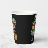 Whimsical Skeleton Riding Mummy T-Rex Halloween Papieren Bekers (Rechts)