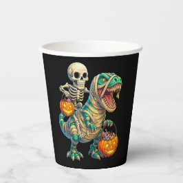 Whimsical Skeleton Riding Mummy T-Rex Halloween Papieren Bekers