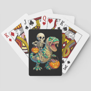 Whimsical Skeleton Riding Mummy T-Rex Halloween Pokerkaarten