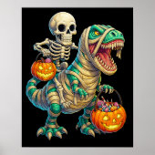 Whimsical Skeleton Riding Mummy T-Rex Halloween Poster (Voorkant)
