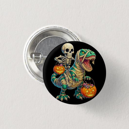 Whimsical Skeleton Riding Mummy T-Rex Halloween Ronde Button 3,2 Cm (Voorkant /achterkant)
