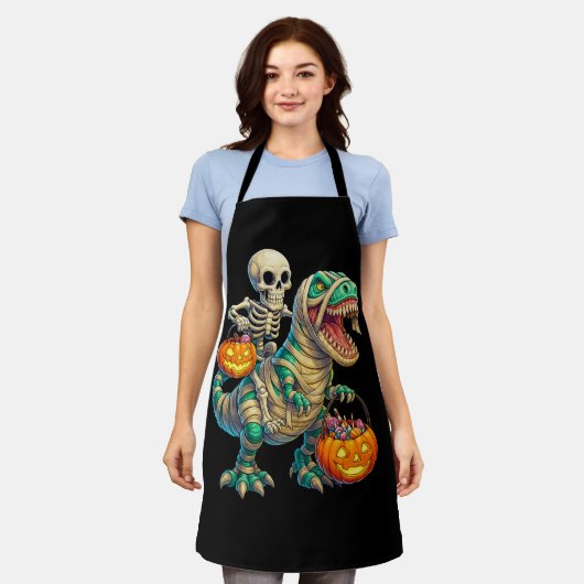 Whimsical Skeleton Riding Mummy T-Rex Halloween Schort (Gedragen)