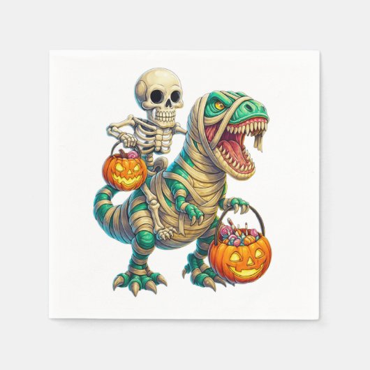 Whimsical Skeleton Riding Mummy T-Rex Halloween Servet (Voorkant)
