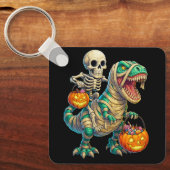 Whimsical Skeleton Riding Mummy T-Rex Halloween Sleutelhanger (Voorkant)