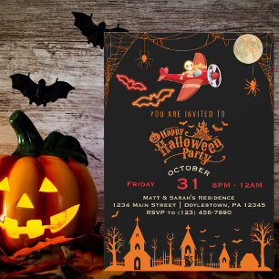 Whimsical Skeleton Vliegend Vliegtuig Halloween Pa Kaart