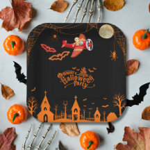 Whimsical Skeleton Vliegend Vliegtuig Halloween Pa
