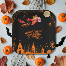 Whimsical Skeleton Vliegend Vliegtuig Halloween Pa Papieren Bordje