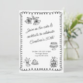 Whimsical Sketch Doodle Cake Cocktails Verjaardag Kaart (Staand voorkant)