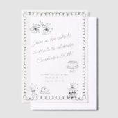 Whimsical Sketch Doodle Cake Cocktails Verjaardag Vellum Uitnodigingen (Offset)