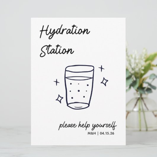 Whimsical Sketch Wedding Hydration Station Sign (Staand voorkant)
