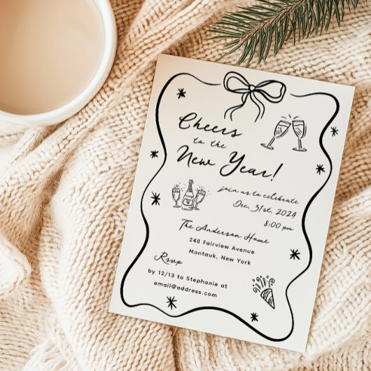 Whimsical Sketched New Year's Eve Party Kaart