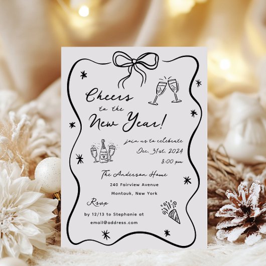 Whimsical Sketched New Year's Eve Party Kaart