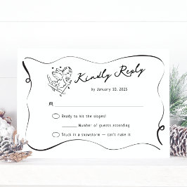 Whimsical Ski Cupid Winter Wedding RSVP Kaartje