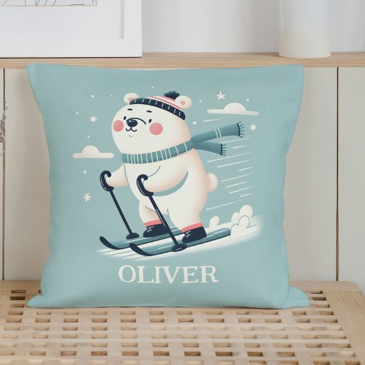 Whimsical Skiën Schattige Polar Beer gepersonalise Kussen