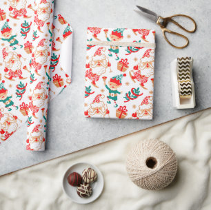 Whimsical Skiing Santa Elves kerstFeestdagen Cadeaupapier