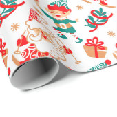 Whimsical Skiing Santa Elves kerstFeestdagen Cadeaupapier (Rol Hoek)