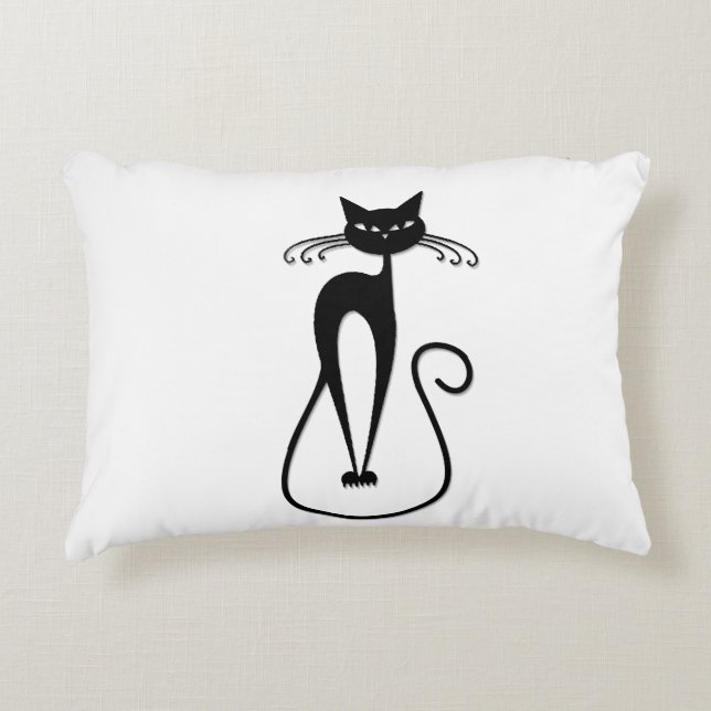 Whimsical Skinny Black Cat Accent Kussen (Voorkant)