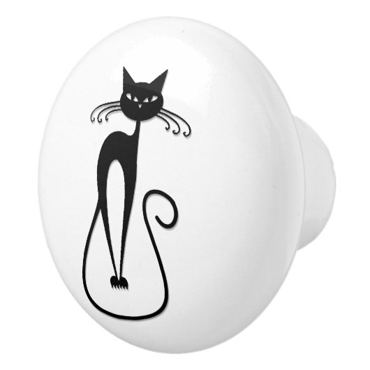 Whimsical Skinny Black Cat Keramische Knop (Rechts)