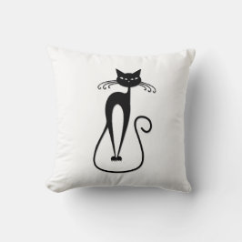 Whimsical Skinny Black Cat Kussen