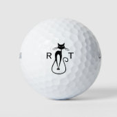Whimsical Skinny Black Cat Monogrammed Golfballen (Voorkant)