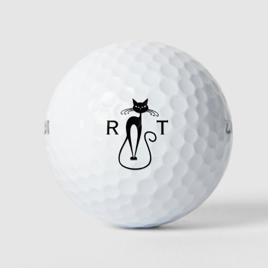 Whimsical Skinny Black Cat Monogrammed Golfballen (Voorkant)