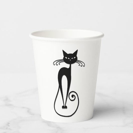Whimsical Skinny Black Cat Papieren Bekers (Achterkant)