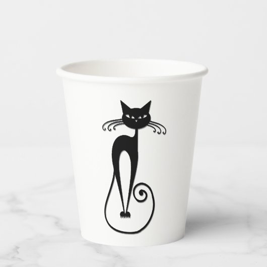 Whimsical Skinny Black Cat Papieren Bekers (Voorkant)