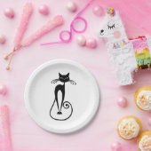 Whimsical Skinny Black Cat Papieren Bordje (Feest)