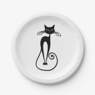 Whimsical Skinny Black Cat Papieren Bordje
