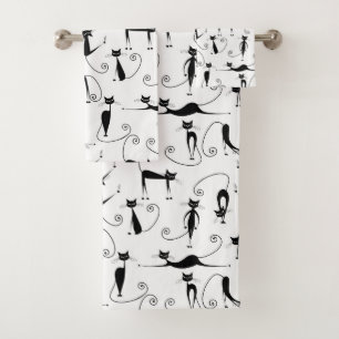 Whimsical Skinny Black Cat Patroon Bad Handdoek