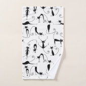 Whimsical Skinny Black Cat Patroon Bad Handdoek (Handdoek)