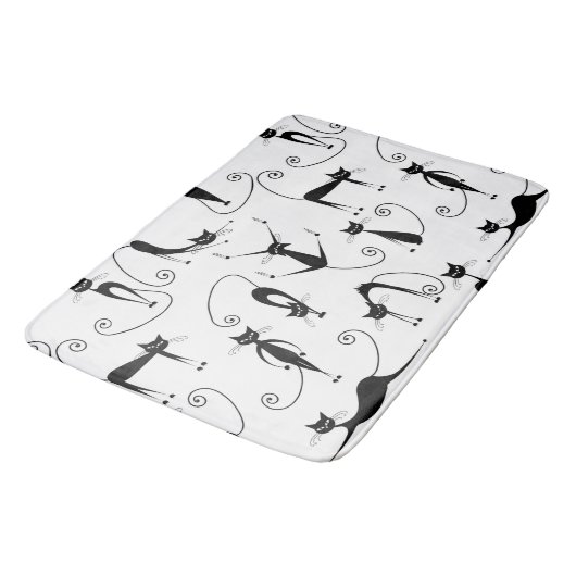 Whimsical Skinny Black Cat Patroon Badmat (Gekanteld)