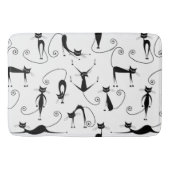 Whimsical Skinny Black Cat Patroon Badmat (Voorkant)