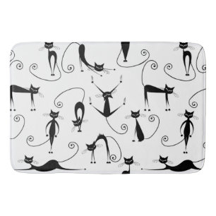 Whimsical Skinny Black Cat Patroon Badmat
