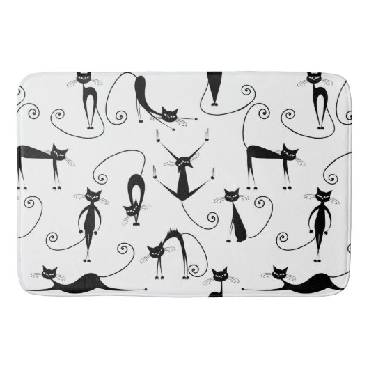 Whimsical Skinny Black Cat Patroon Badmat (Voorkant)