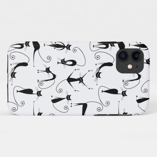 Whimsical Skinny Black Cat Patroon Case-Mate iPhone Case (Achterkant (horizontaal))