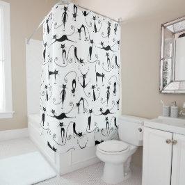 Whimsical Skinny Black Cat Patroon Douchegordijn