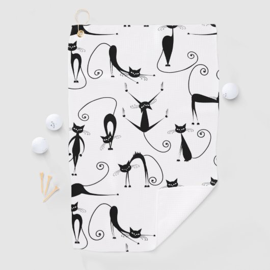 Whimsical Skinny Black Cat Patroon Golfhanddoek (Insitu)