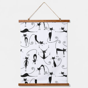 Whimsical Skinny Black Cat Patroon Hangend Wandkleed