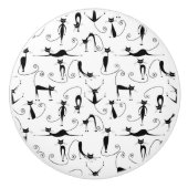 Whimsical Skinny Black Cat Patroon Keramische Knop (Voorkant)